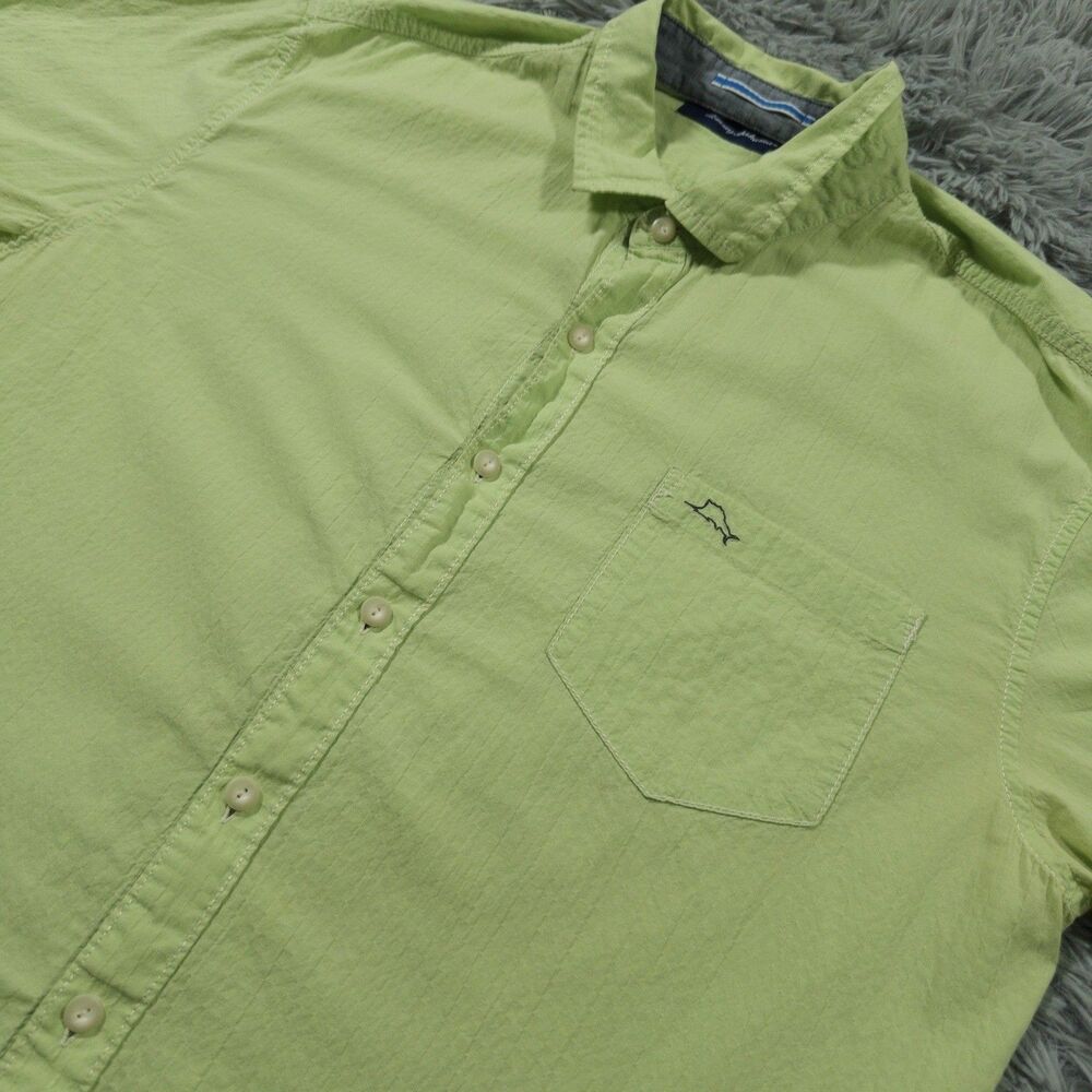 Tommy Bahama Shirt Extra Large Green Lime Button Up Textured Grid Marlin Mens